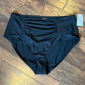 Time and Tru Women’s Tummy Control Ruched Black Bikini Bottom 
Size 1X (16W-18W)